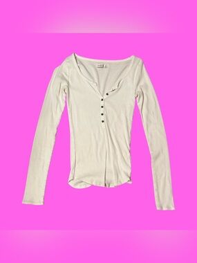 Abercrombie & Fitch Cream Long Sleeve Henley Top